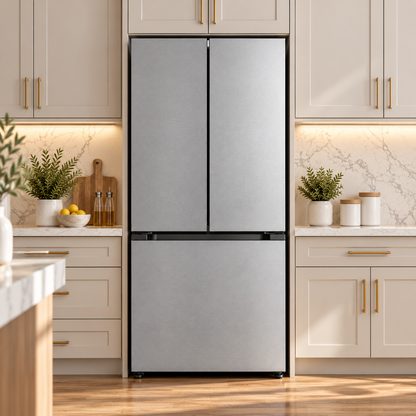 Alaska 33" Counter-Depth Stainless Steel French-Door Refrigerator with Bottom-Freezer
