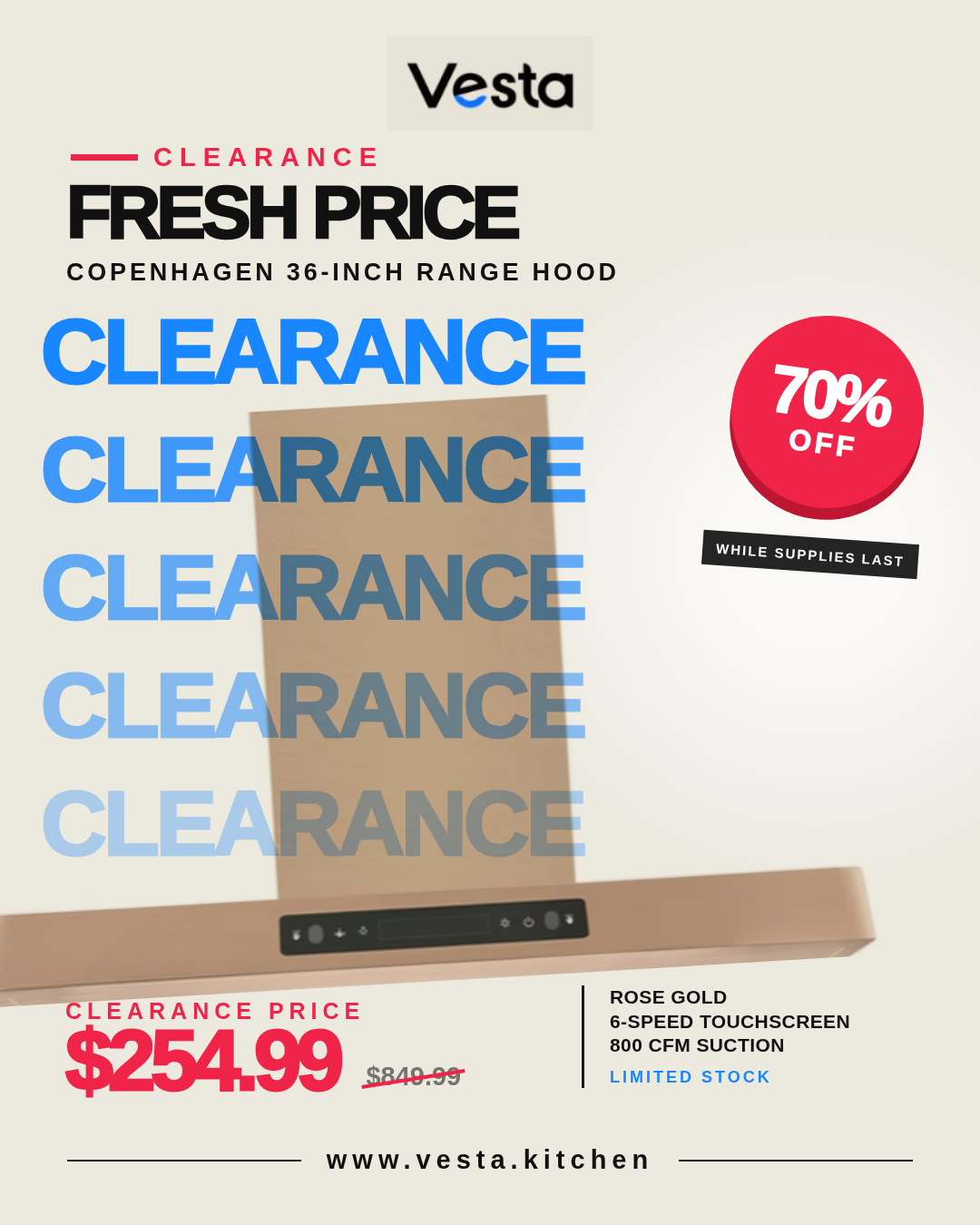 Clearance! Copenhagen 36" | Rose Gold | 6-Speed Touchscreen